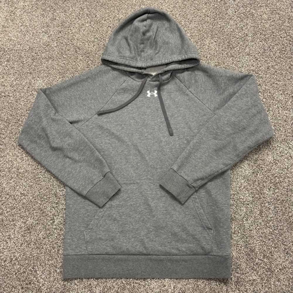 Under Armour Hoodie Mens S Gray Fleece Pullover Kangaroo Pocket Logo Sweatshirt